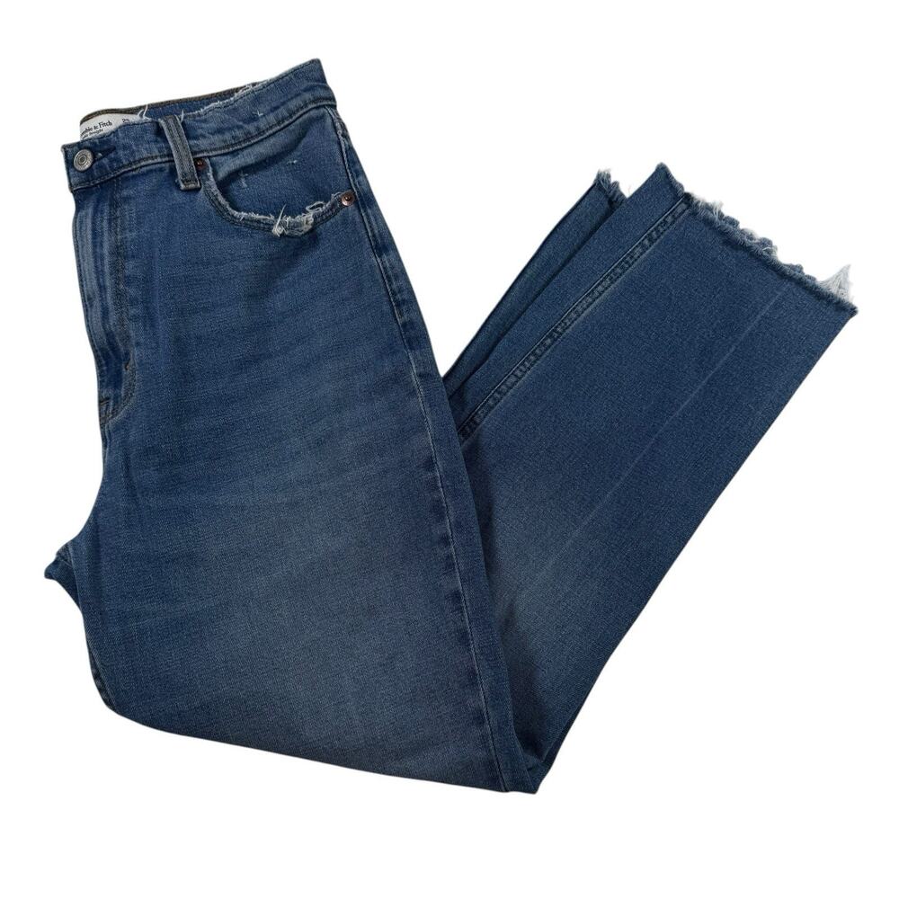 Abercrombie & Fitch Ultra High Rise Ankle Straight Jeans Size 8 Regular Raw Hem